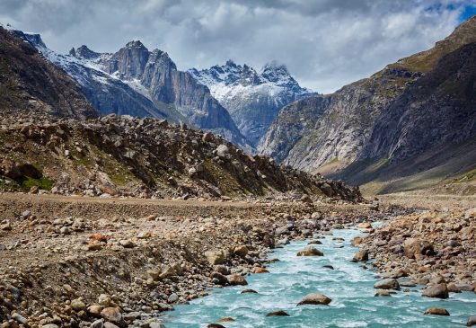 Chandra River in Lahaul Valley in Himalayas